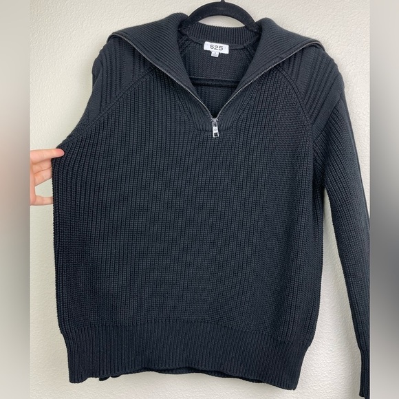 525 America Women's Small Nina 3/4 Zip Sweater Chunky Knit Turtleneck BLACK Pop - Picture 7 of 16
